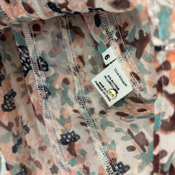 ULLA JOHNSON Edith Blouse Gardenia Floral Metallic Silk Button Front Bow Size 6 - Picture 12 of 16